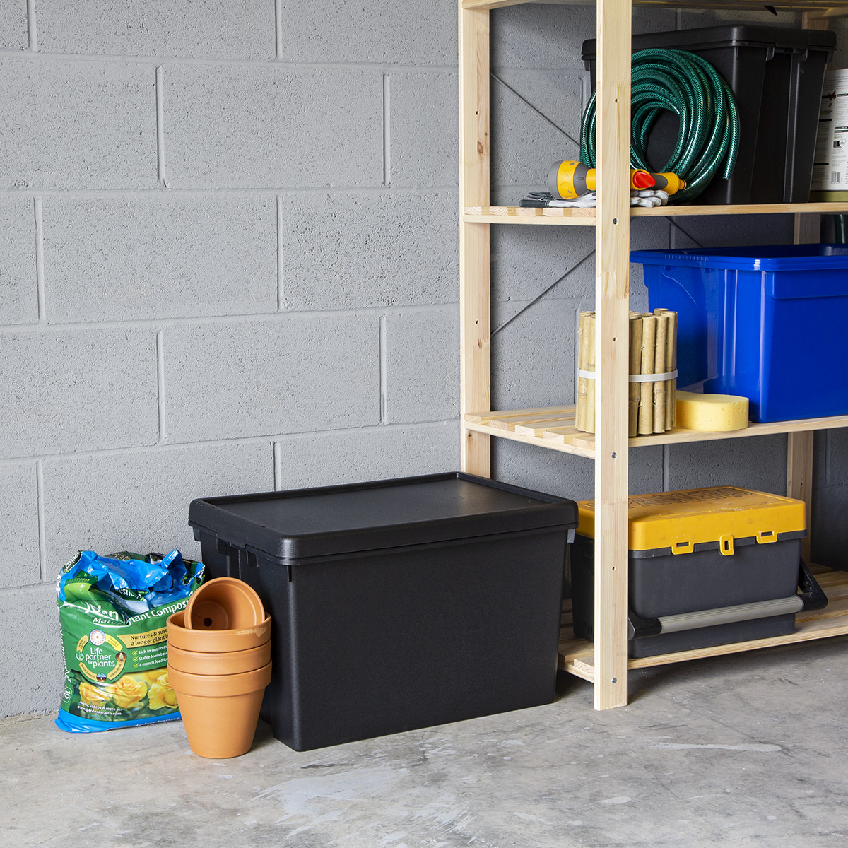 Wham Bam Heavy Duty Recycling Box – 36 Liter, Mit Deckel, 59,5x39x21,5 Cm, Schwarz | Robuste Aufbewahrungsbox Für Drinnen & Draußen