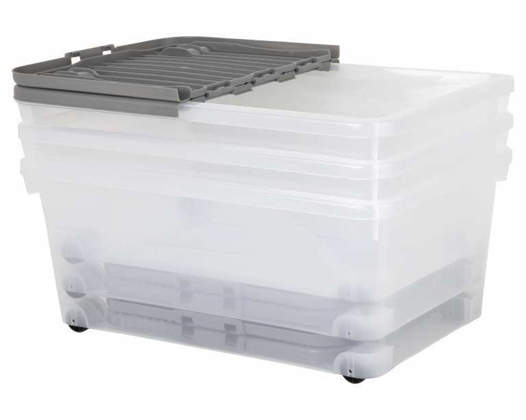 45L Box with Wheels & Folding Lid Clear/Cool Grey - 15406 - What More UK